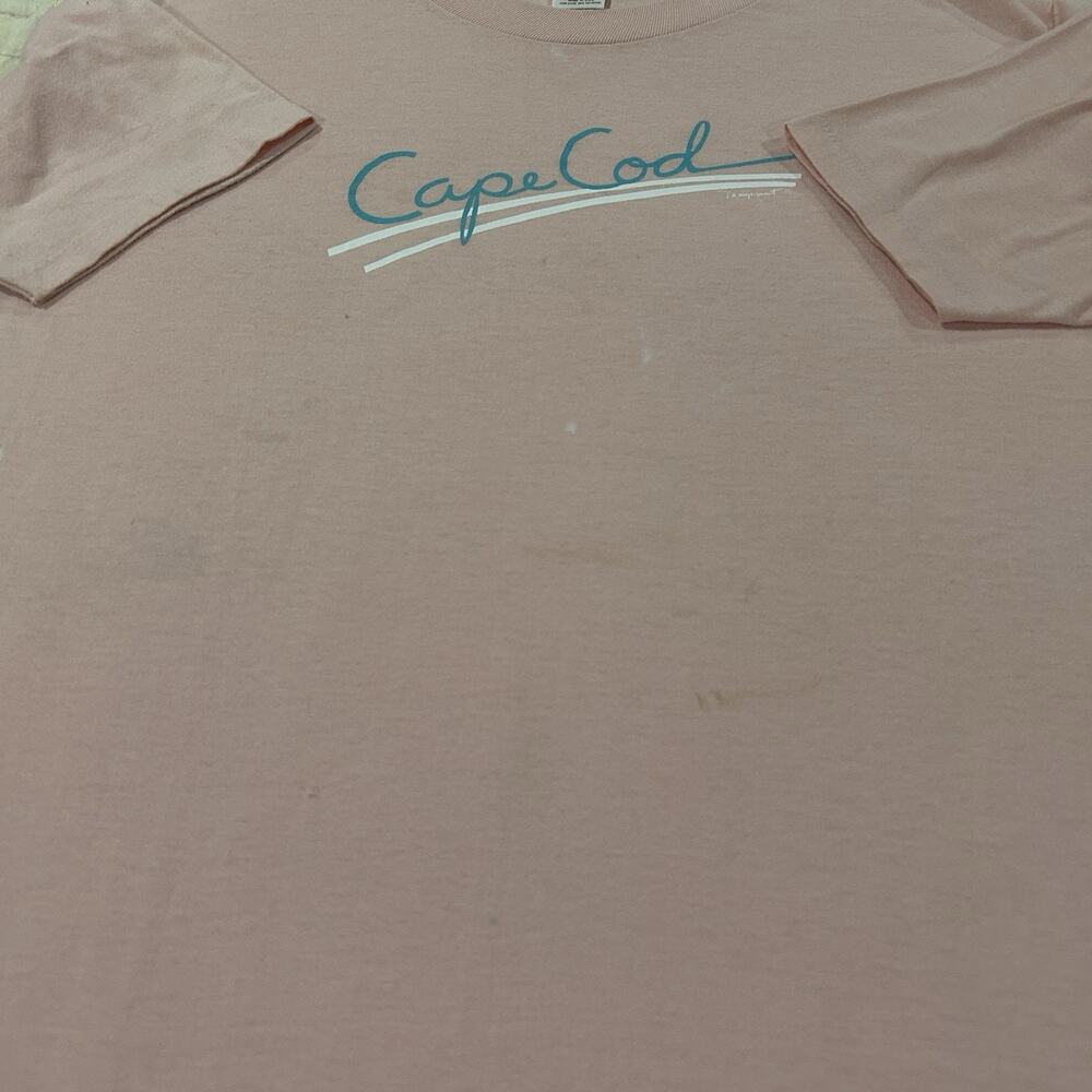 Vintage Sportswear Tag Cape Cod Graphic T Shirt Pink Blue Pastel Beach Size L - Picture 3 of 9